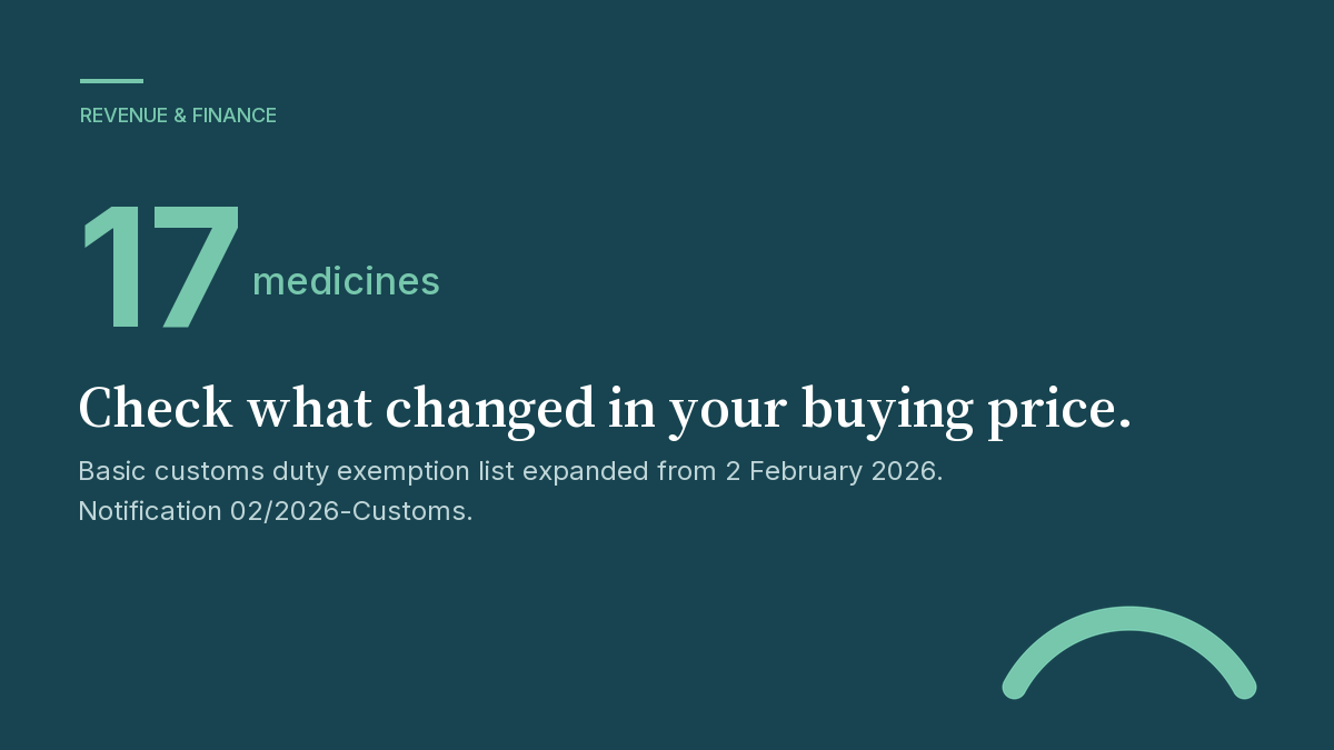 17 medicines added to the basic customs duty exemption list, effective 2 February 2026.