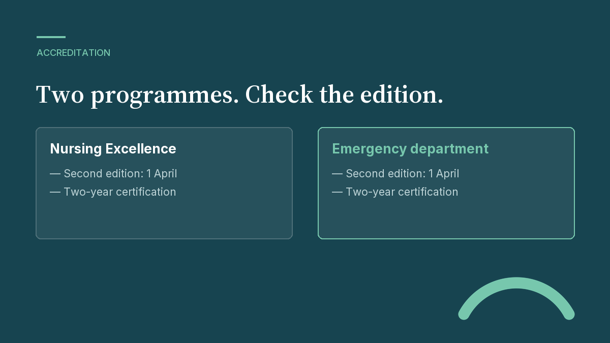 Nursing Excellence and Emergency Department certification: second editions from 1 April 2026