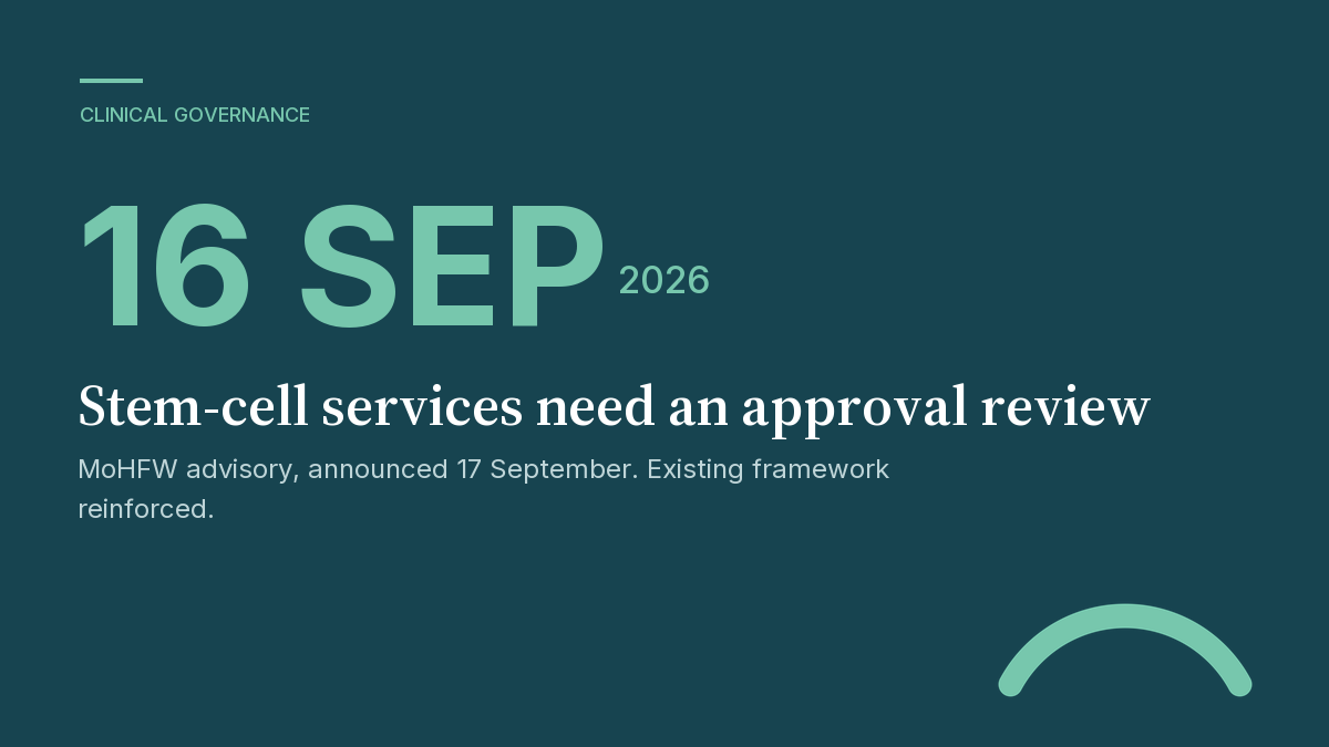 The September 2026 stem-cell advisory reinforces the distinction between approved care and authorised clinical trials.